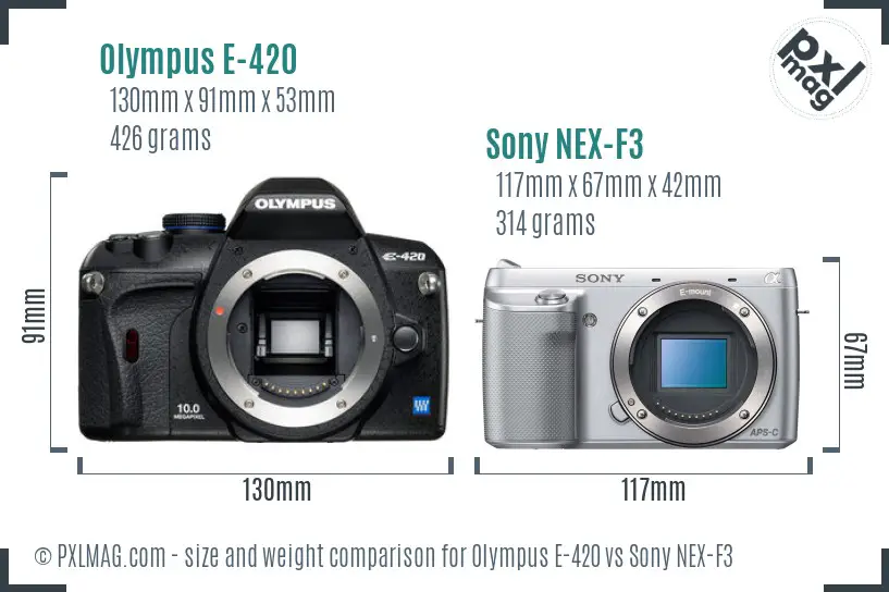 Olympus E-420 vs Sony NEX-F3 size comparison