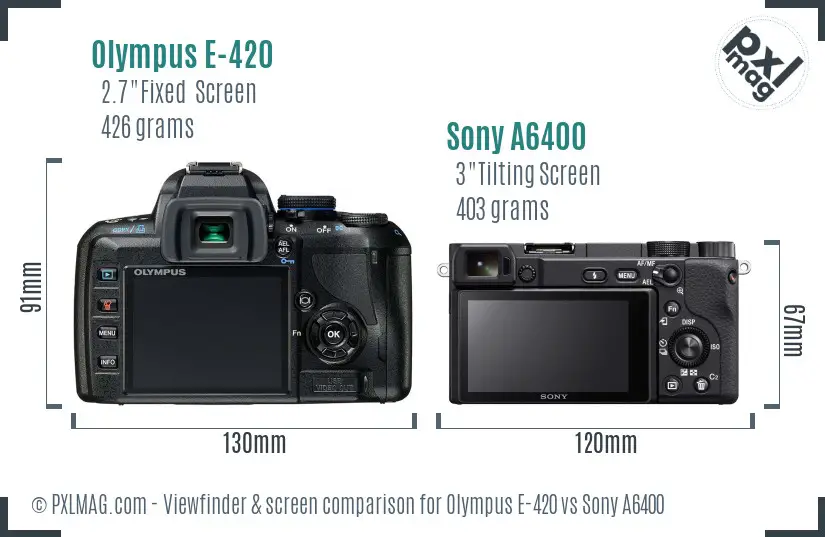 Olympus E-420 vs Sony A6400 Screen and Viewfinder comparison