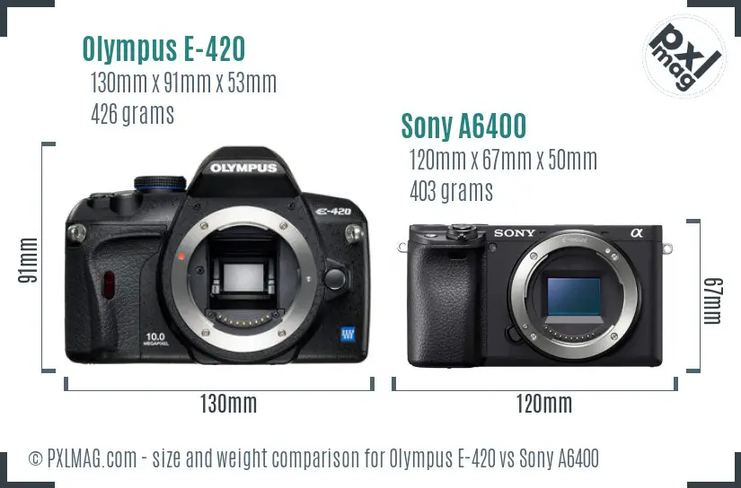 Olympus E-420 vs Sony A6400 size comparison