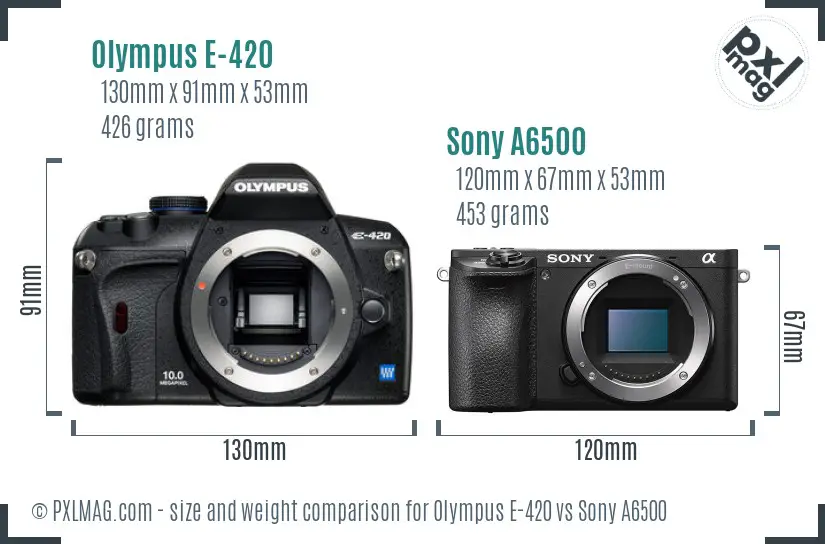 Olympus E-420 vs Sony A6500 size comparison