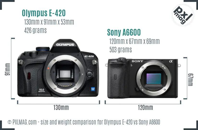 Olympus E-420 vs Sony A6600 size comparison