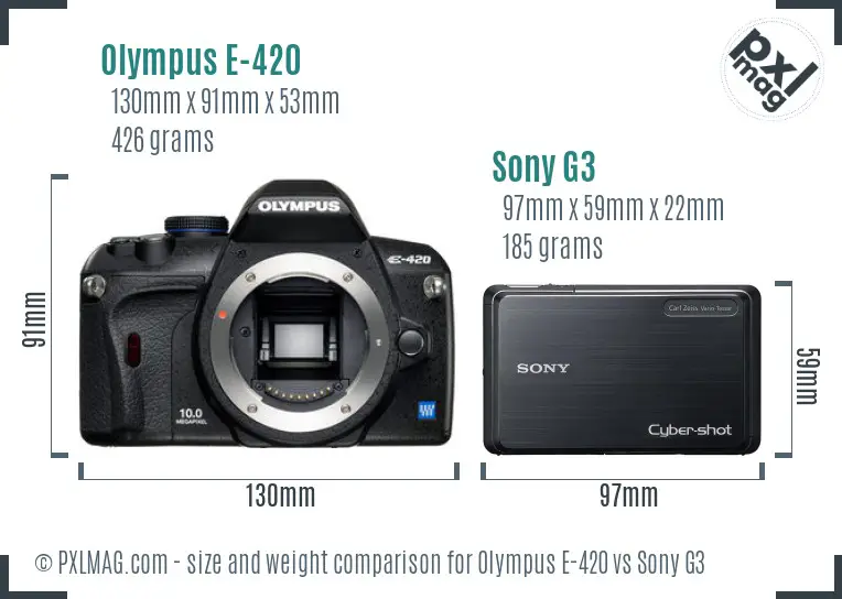 Olympus E-420 vs Sony G3 size comparison