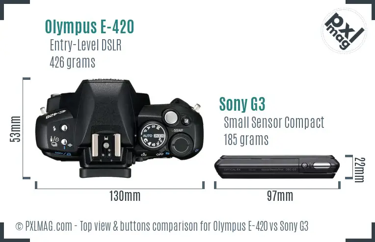 Olympus E-420 vs Sony G3 top view buttons comparison