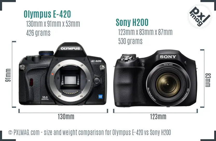 Olympus E-420 vs Sony H200 size comparison