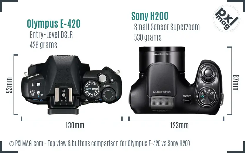 Olympus E-420 vs Sony H200 top view buttons comparison