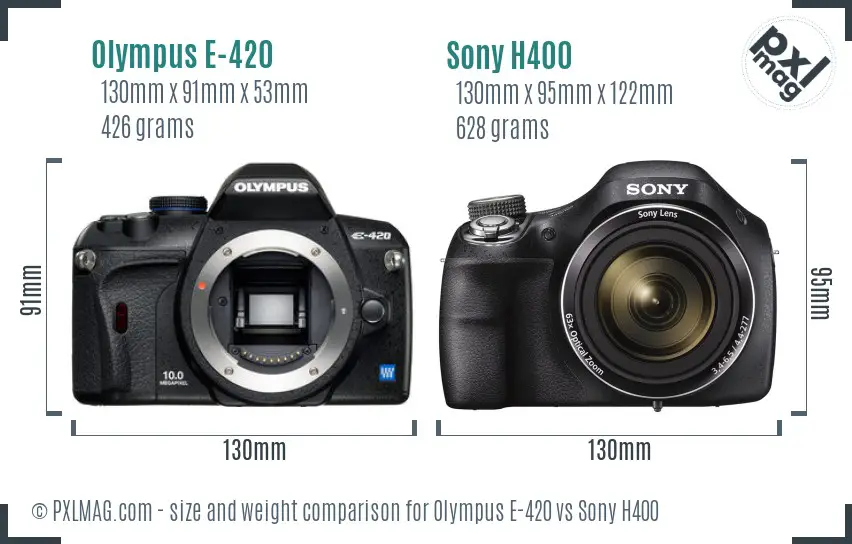 Olympus E-420 vs Sony H400 size comparison