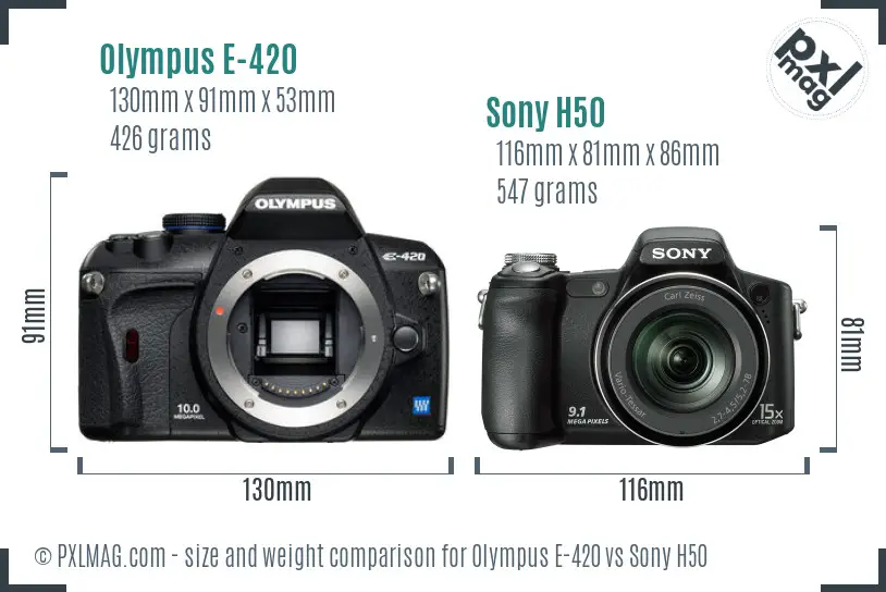 Olympus E-420 vs Sony H50 size comparison