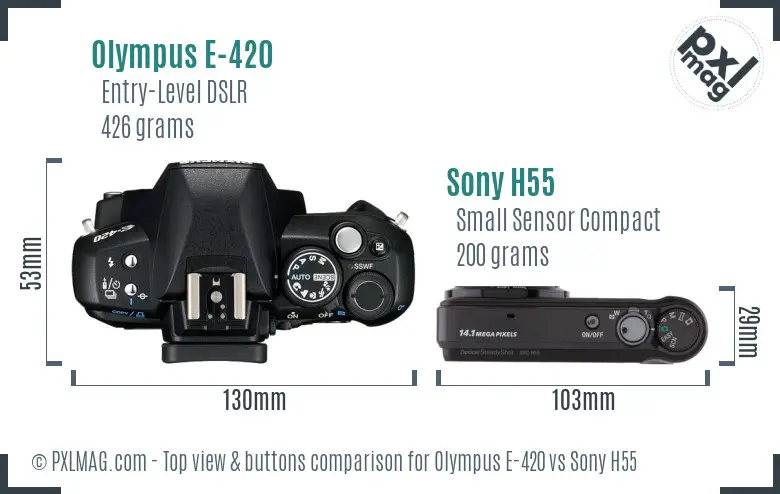 Olympus E-420 vs Sony H55 top view buttons comparison
