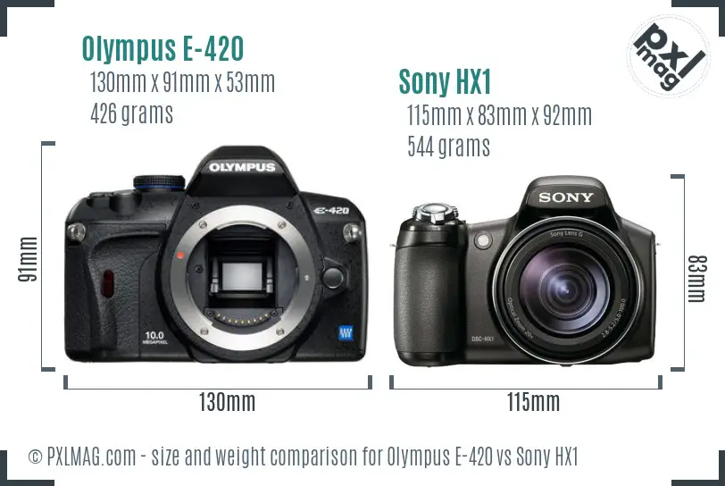 Olympus E-420 vs Sony HX1 size comparison