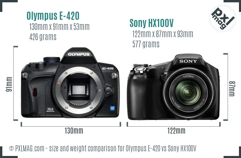 Olympus E-420 vs Sony HX100V size comparison