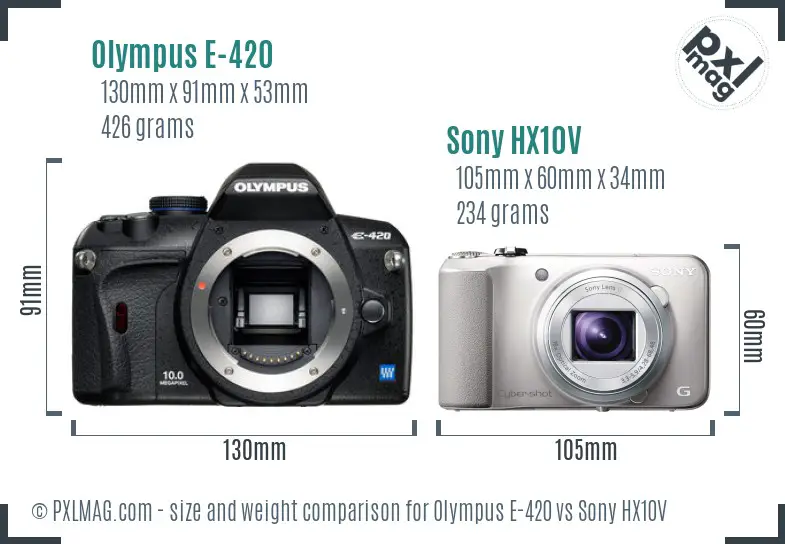 Olympus E-420 vs Sony HX10V size comparison