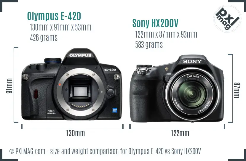 Olympus E-420 vs Sony HX200V size comparison