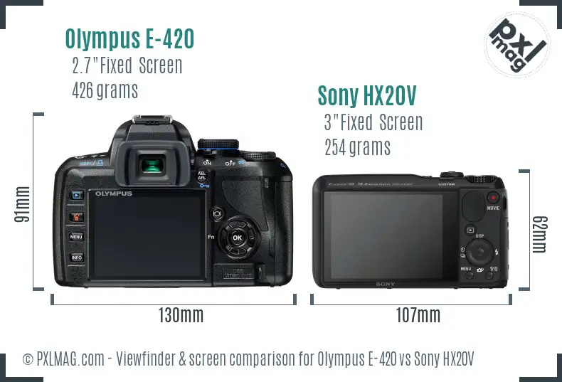 Olympus E-420 vs Sony HX20V Screen and Viewfinder comparison