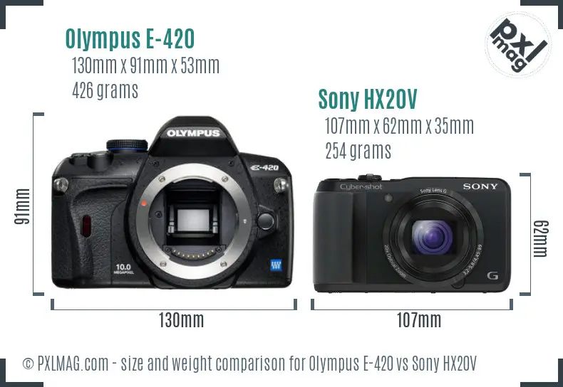 Olympus E-420 vs Sony HX20V size comparison