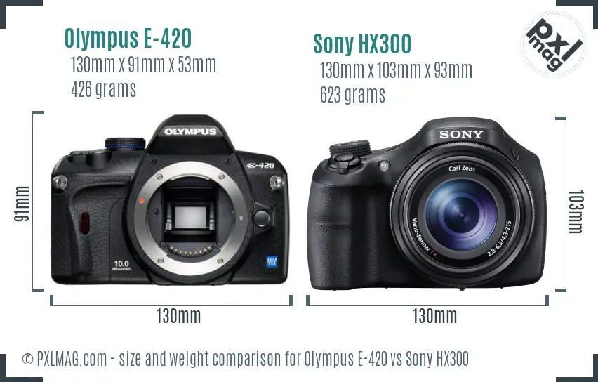 Olympus E-420 vs Sony HX300 size comparison