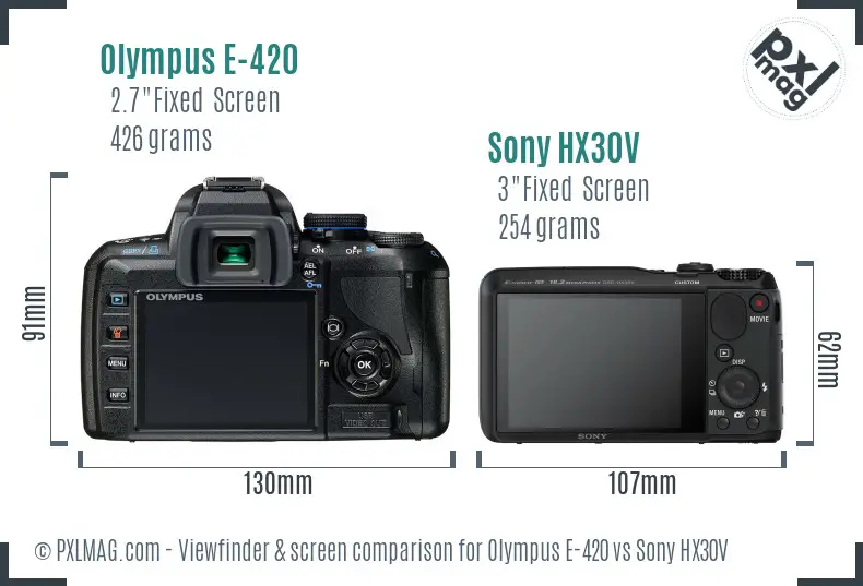 Olympus E-420 vs Sony HX30V Screen and Viewfinder comparison