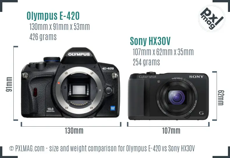 Olympus E-420 vs Sony HX30V size comparison