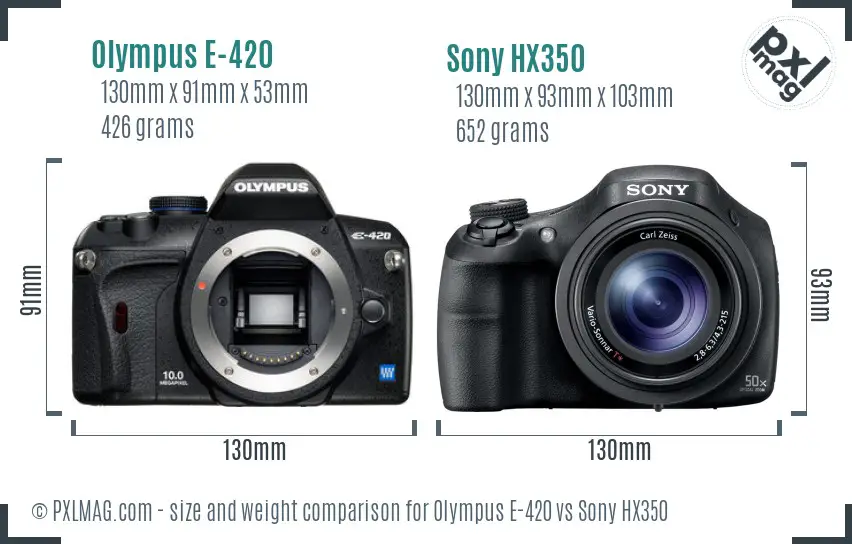 Olympus E-420 vs Sony HX350 size comparison