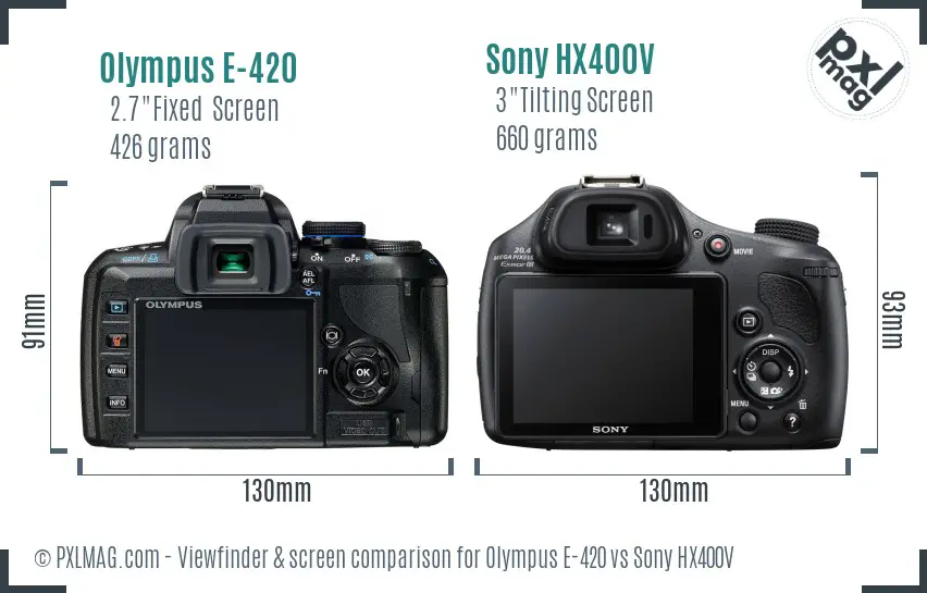 Olympus E-420 vs Sony HX400V Screen and Viewfinder comparison