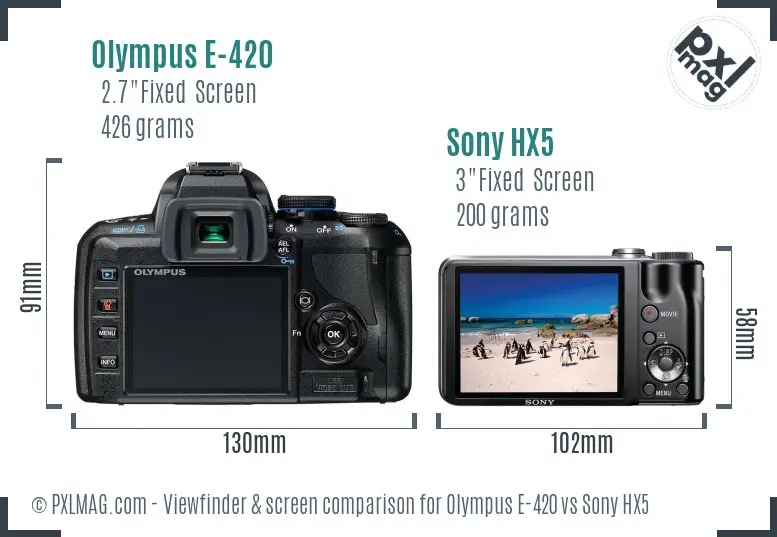 Olympus E-420 vs Sony HX5 Screen and Viewfinder comparison