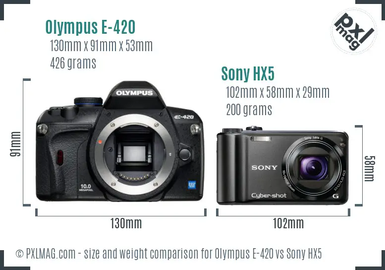 Olympus E-420 vs Sony HX5 size comparison