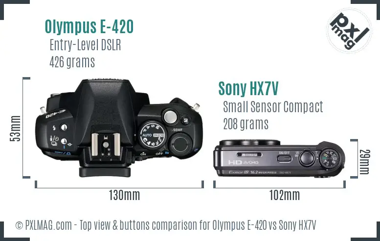 Olympus E-420 vs Sony HX7V top view buttons comparison