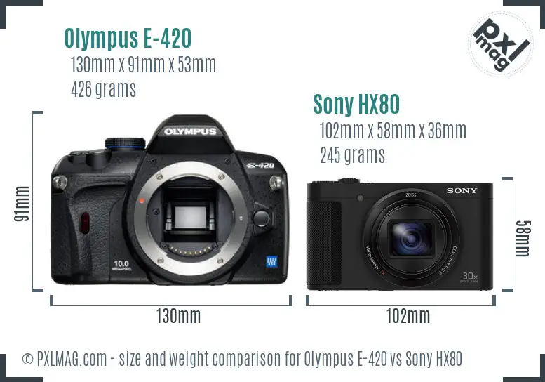 Olympus E-420 vs Sony HX80 size comparison