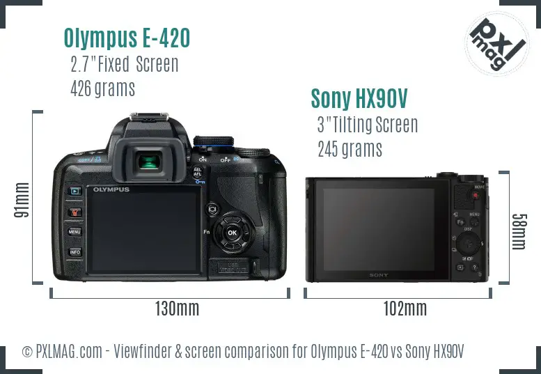 Olympus E-420 vs Sony HX90V Screen and Viewfinder comparison