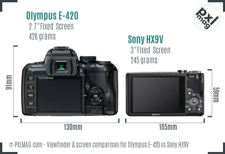 Olympus E-420 vs Sony HX9V Screen and Viewfinder comparison