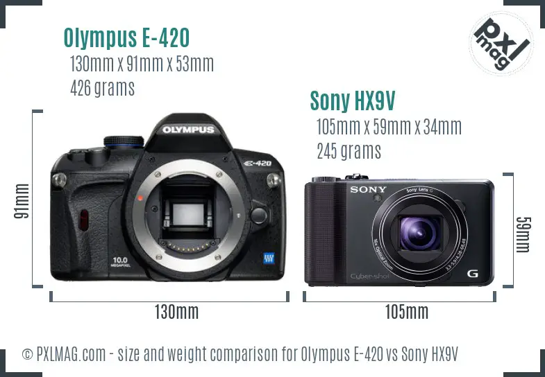 Olympus E-420 vs Sony HX9V size comparison