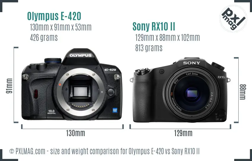 Olympus E-420 vs Sony RX10 II size comparison