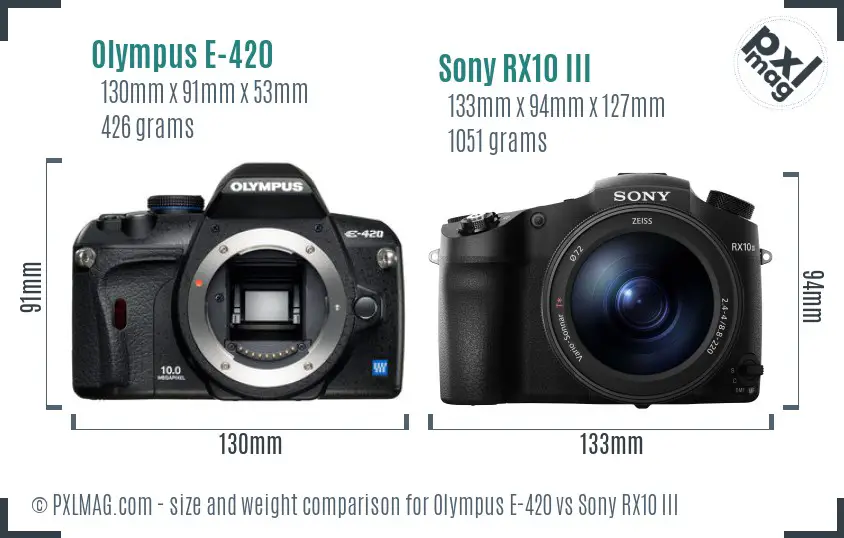 Olympus E-420 vs Sony RX10 III size comparison