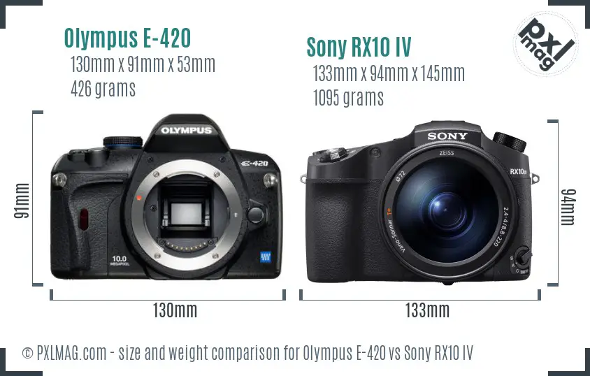 Olympus E-420 vs Sony RX10 IV size comparison