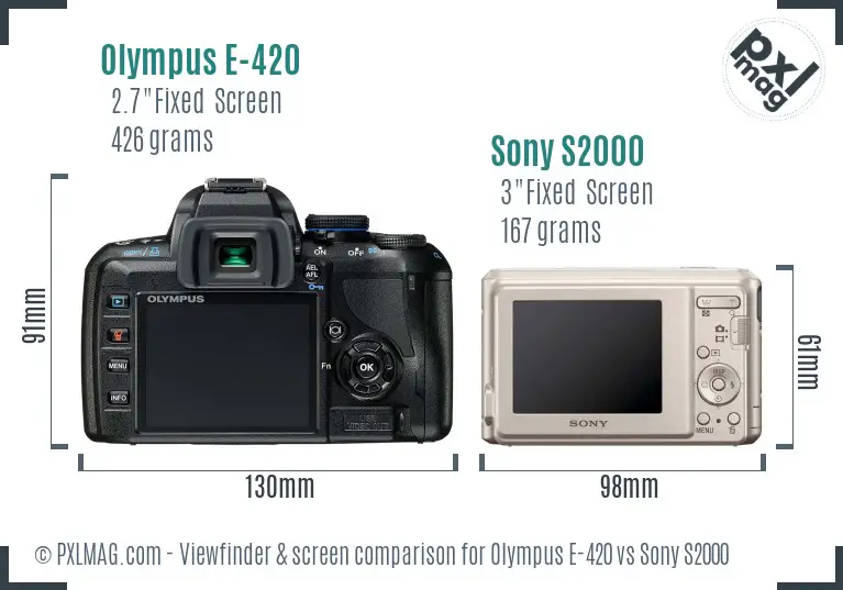 Olympus E-420 vs Sony S2000 Screen and Viewfinder comparison