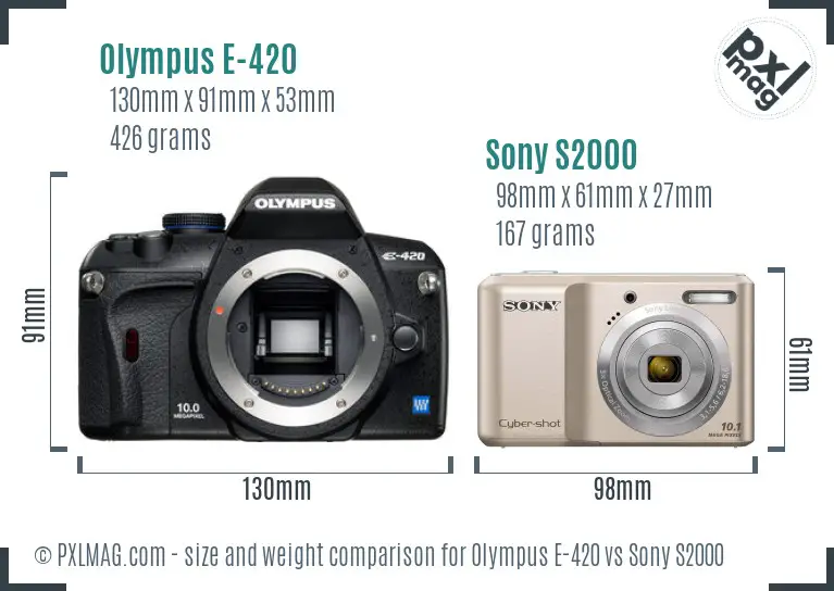Olympus E-420 vs Sony S2000 size comparison