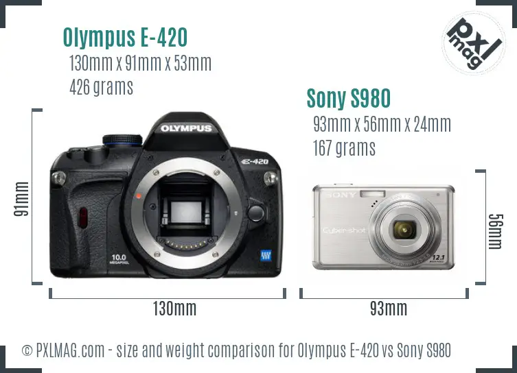 Olympus E-420 vs Sony S980 size comparison