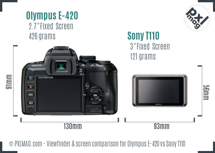 Olympus E-420 vs Sony T110 Screen and Viewfinder comparison