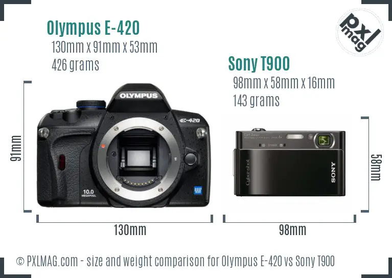 Olympus E-420 vs Sony T900 size comparison