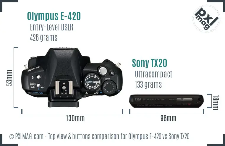 Olympus E-420 vs Sony TX20 top view buttons comparison