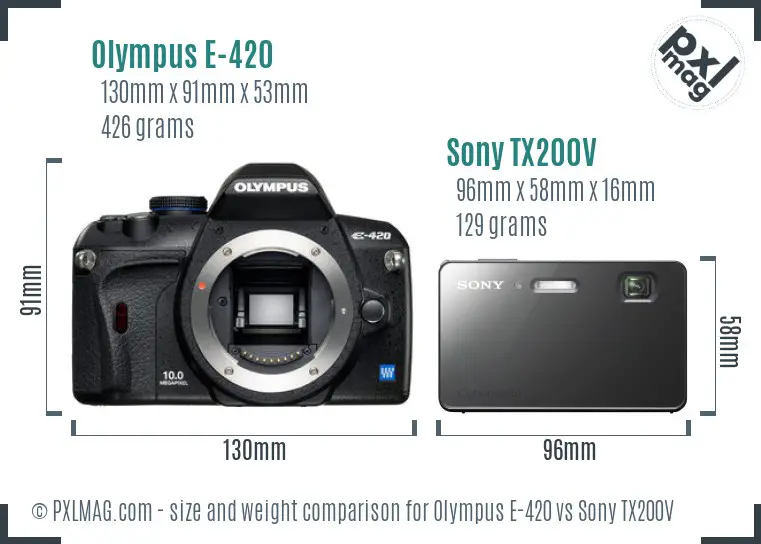 Olympus E-420 vs Sony TX200V size comparison Olympus E-420 vs Sony TX200V size comparison
