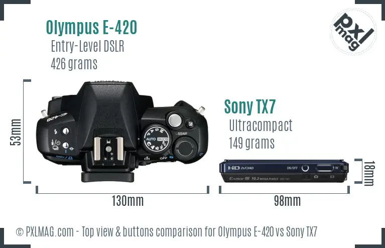 Olympus E-420 vs Sony TX7 top view buttons comparison
