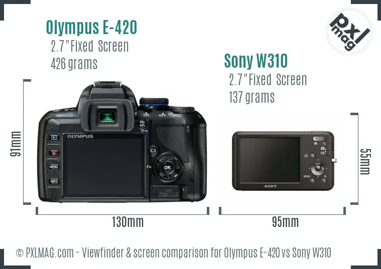Olympus E-420 vs Sony W310 Screen and Viewfinder comparison