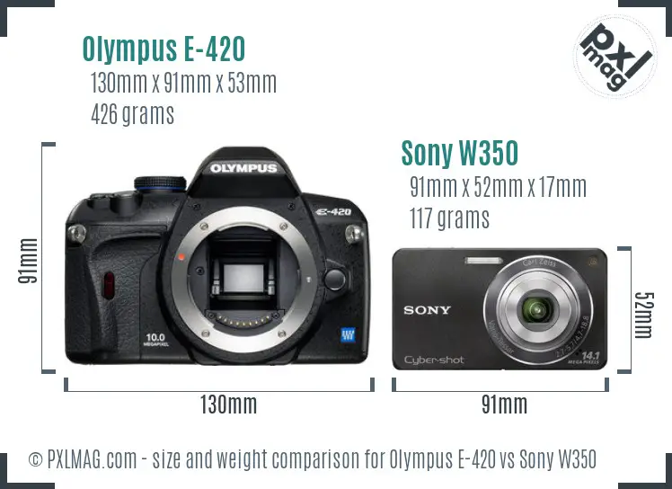 Olympus E-420 vs Sony W350 size comparison Olympus E-420 vs Sony W350 size comparison