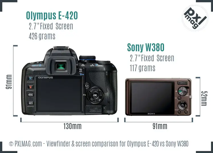 Olympus E-420 vs Sony W380 Screen and Viewfinder comparison