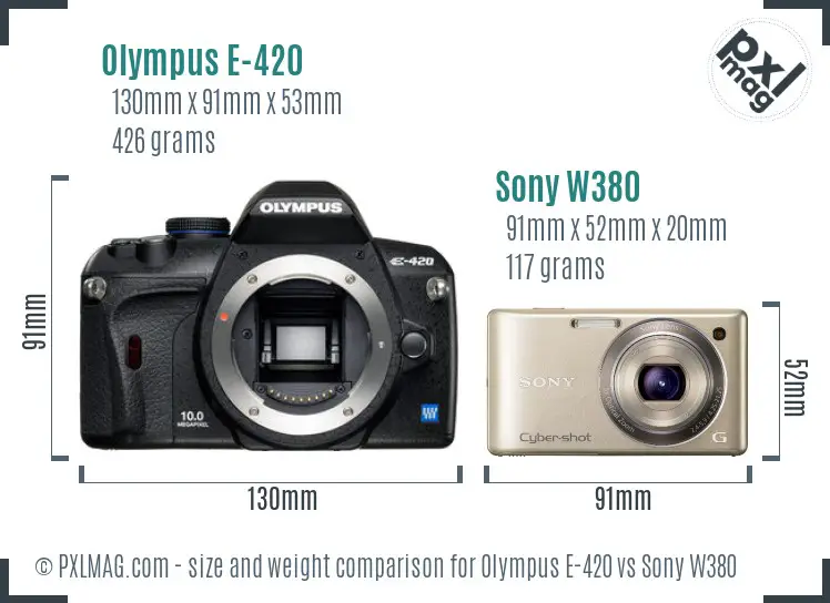 Olympus E-420 vs Sony W380 size comparison