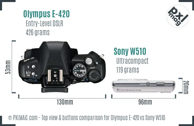 Olympus E-420 vs Sony W510 top view buttons comparison Olympus E-420 vs Sony W510 top view buttons comparison