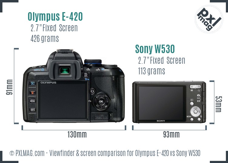 Olympus E-420 vs Sony W530 Screen and Viewfinder comparison