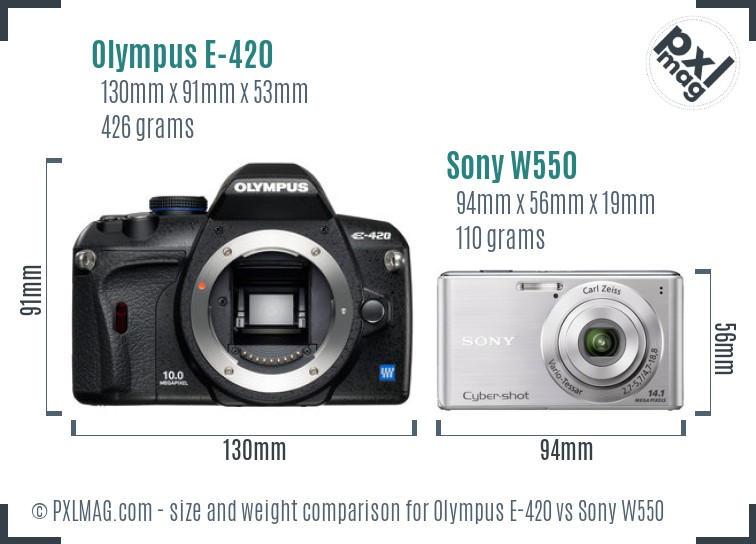 Olympus E-420 vs Sony W550 size comparison Olympus E-420 vs Sony W550 size comparison