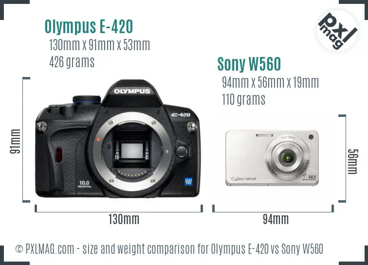 Olympus E-420 vs Sony W560 size comparison Olympus E-420 vs Sony W560 size comparison