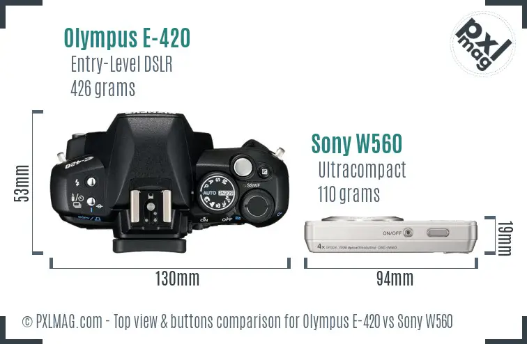 Olympus E-420 vs Sony W560 top view buttons comparison Olympus E-420 vs Sony W560 top view buttons comparison